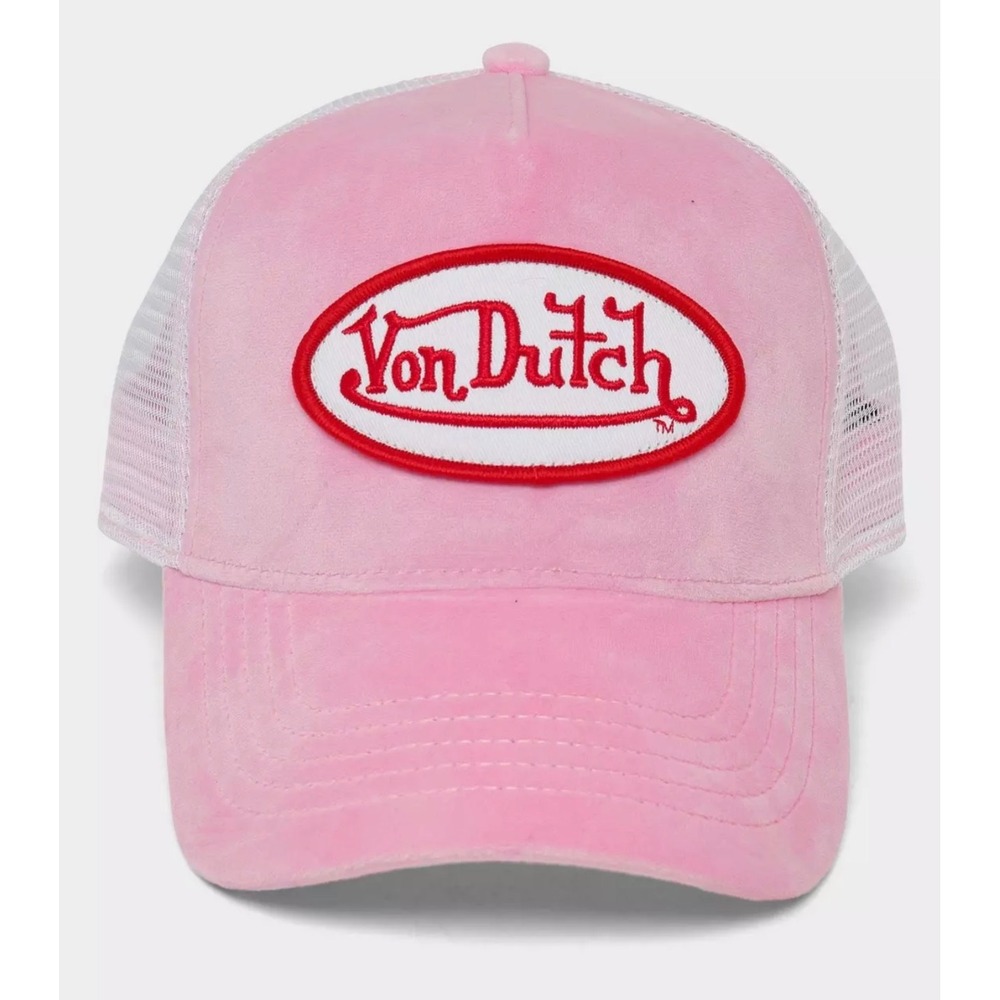 NEW Von Dutch Pink Velvet White Mesh Trucker SnapBack White Red Patch Unisex hat